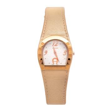 Pre Owned Aigner White Gold Plated Stainless Steel Leather Capri A19200 Women's Wristwatch 30 mm