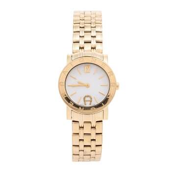 Pre Owned Aigner Mother of Pearl Gold Plated Stainless Steel Cortina A26200 Women's Wristwatch 29 mm