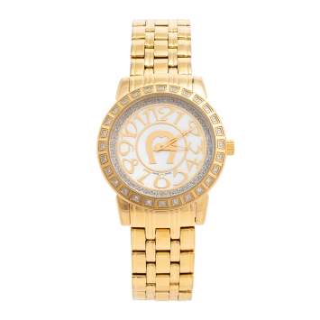 Pre Owned Aigner Mother of Pearl Gold Plated Stainless Steel Cortina A26300 Women's Wristwatch 36 mm