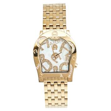 Pre Owned Aigner Mother of Pearl Gold Plated Stainless Steel Ravenna Nuovo A25100 Women's Wristwatch 33 mm
