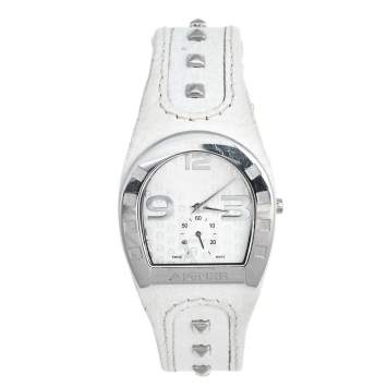 Pre Owned Aigner White Stainless Steel Leather Capri A19200 Women's Wristwatch 30 mm