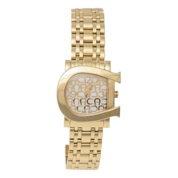 Pre Owned Aigner White Mother of Pearl Gold Plated Stainless Steel Genua Due A31600 Women's Wristwatch 31 mm