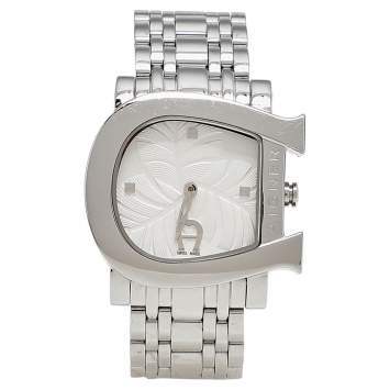 Pre Owned Aigner White Leaves Stainless Steel Genua Due A31600 Women's Wristwatch 31 mm