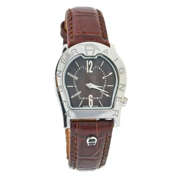 Pre Owned Aigner Brown Stainless Steel Leather Verona Nuovo A22200 Women's Wristwatch 24 mm