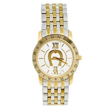 Pre Owned Aigner White Two Tone Stainless Steel Murano A35200 Women's Wristwatch 32 mm