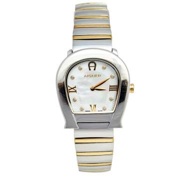 Pre Owned Aigner Mother of Pearl Two Tone Stainless Steel Messina A40200 Women's Wristwatch 29 mm