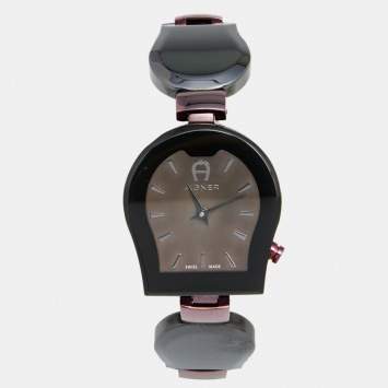 Pre Owned Aigner Black Mother of Pearl Ceramic PVD Coated Stainless Steel Savona Ceramic A33200 Women's Wristwatch 24 mm