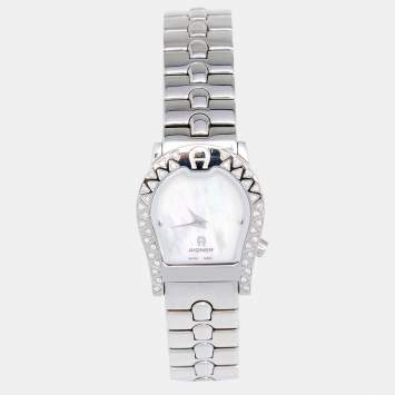 Pre Owned Aigner Mother of Pearl Stainless Steel Ravenna A01200 Women's Wristwatch 24 mm