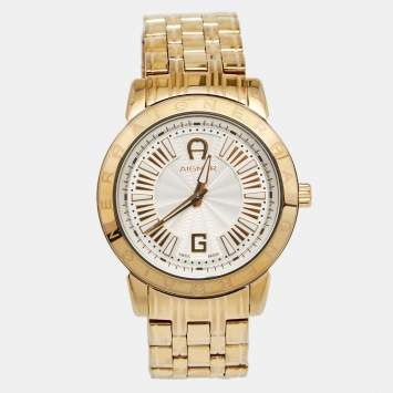 Pre Owned Aigner Silver Gold Plated Stainless Steel Cortina A26300 Women's Wristwatch 36 mm