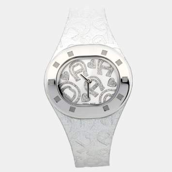 Pre Owned Aigner Silver Stainless Steel Leather Ravello A21200 Women's Wristwatch 34 mm