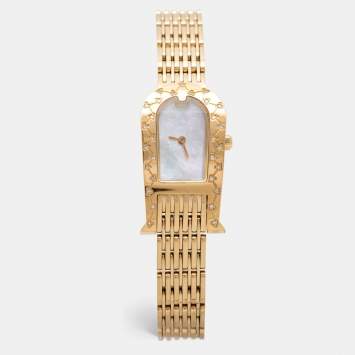 Pre Owned Aigner Mother of Pearl Gold Plated Stainless Steel Diamond Olbia A29000 Women's Wristwatch 21 mm