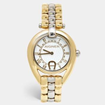 Pre Owned Aigner Mother of Pearl Two Tone Stainless Steel Imperia A49300 Women's Wristwatch 35 mm