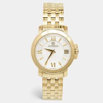 Pre Owned Aigner Silver Gold Plated Stainless Steel Triento A09300 Women's Wristwatch 38 mm