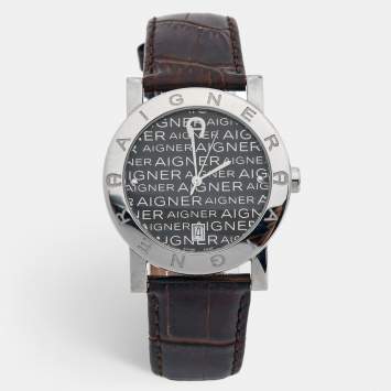 Pre Owned Aigner Brown Stainless Steel Leather Cortina A26100 Women's Wristwatch 38 mm 