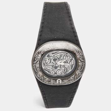 Pre Owned Aigner Black PVD Coated Stainless Steel Canvas  Ravello Due A21000 Women's Wristwatch 43 mm