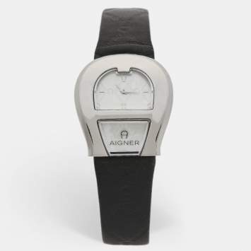 Pre Owned Aigner Mother of Pearl Stainless Steel Leather Venezia A39200 Women's Wristwatch 36 mm