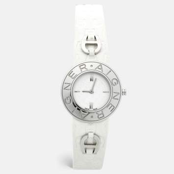 Pre Owned Aigner White Stainless Steel Leather Aversa A51200 Women's Wristwatch 32 mm