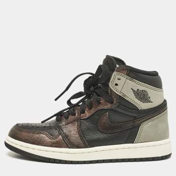 Pre Owned Air Jordans Multicolor Leather Jordan 1 Retro High Light Army Rust Shadow Patina Sneakers Size 36