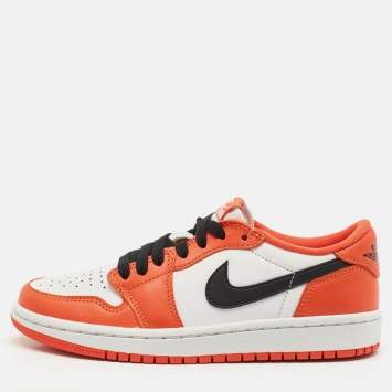 Pre Owned Air Jordans Orange/White Leather Jordan 1 Low OG Starfish Sneakers Size 36