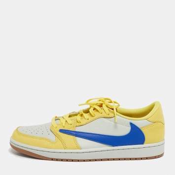 Pre Owned Air Jordans Multicolor Leather Jordan 1 Retro Low OG SP Travis Scott Canary Sneakers Size 44.5