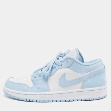 Pre Owned Air Jordan 1 Light Blue/White Leather Ice Blue Low Top Sneakers Size 39