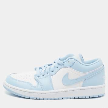 Pre Owned Air Jordans White/Blue Leather  Air Jordan 1 Low Top Sneakers Size 39