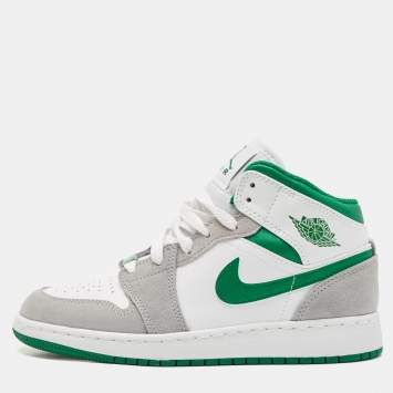 Pre Owned Air Jordans Grey/White  Leather and Suede Air Jordan 1 High Top  Sneakers Size 37.5