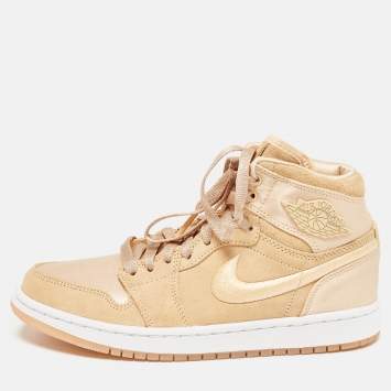 Pre Owned Air Jordans Peach Satin Jordan 1 Retro High Season of Her Ice Peach Sneakers Size 37.5