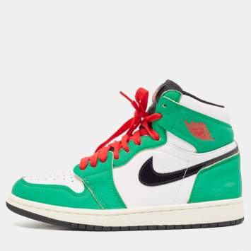 Pre Owned Air Jordans Green/White Leather Air Jordan 1 Lucky Green Sneakers Size 37.5 