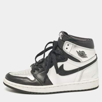 Pre Owned Air Jordans Multicolor Leather Jordan 1 Retro High Silver Toe Sneakers Size 38.5
