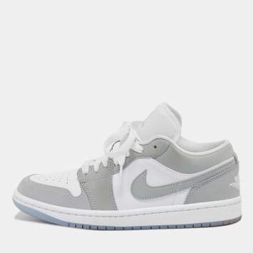 Pre Owned Air Jordans Grey/White Air Jordan 1 Lace Up Sneakers Size 37.5