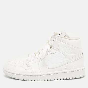 Pre Owned Air Jordans White Leather Air Jordan 1 High Top Sneakers Size 36.5