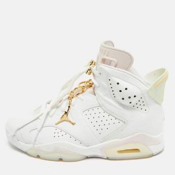Pre Owned Air Jordans White Leather Jordan 6 High Top Sneakers Size 40