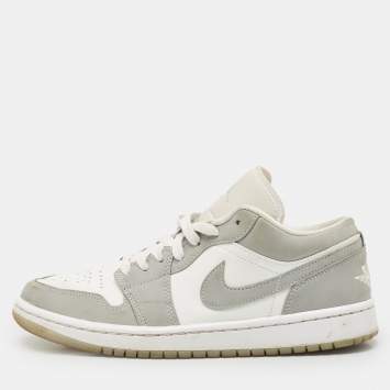 Pre Owned Air Jordans Grey/White  Leather Air Jordan 1 SE Lace Up Sneakers Size 40.5