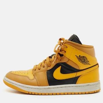 Pre Owned Air Jordans Multicolor Leather Jordan 1 Mid Chutney Taxi Sneakers Size 37.5