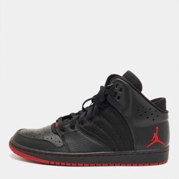 Pre Owned Air Jordans Black Leather and Mesh Air Jordan 1 High Top Sneakers Size 43