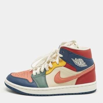 Pre Owned Air Jordans Multicolor Leather Air Jordan 1 High Top Sneakers Size 38.5