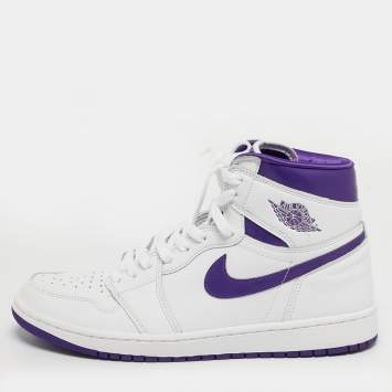 Pre Owned Air Jordans Jordan 1 Retro Court Purple Size 44.5 White/Purple Leather High Top Sneakers