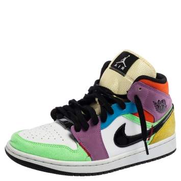 Pre Owned Air Jordan Multicolor Leather and Suede Lightbulb Jordan 1 MID SE Sneakers Size 41