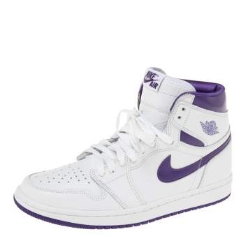 Pre Owned Air Jordan White/Purple Leather Retro High Court Sneakers Size 39