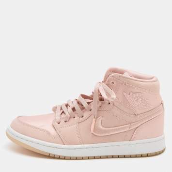 Pre Owned Air Jordan Light Pink Satin and Suede 1 Retro High Season of Her Sunset Tint High Top Sneakers Size 39