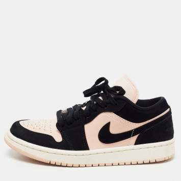 Pre Owned Air Jordans Black/Pink Nubuck Leather Air Jordan 1 Sneakers Size 38.5