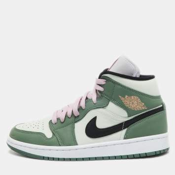 Pre Owned Air Jordans Green Leather Air Jordan 1 High Top Sneakers Size 39