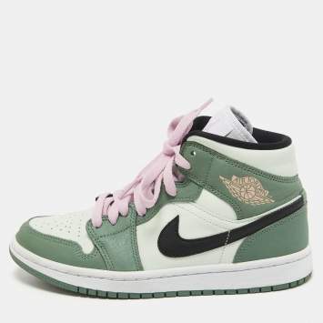 Pre Owned Air Jordans 1 Green Leather Mid SE Dutch Green Sneakers Size 38