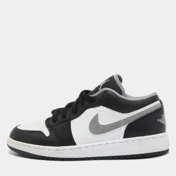 Pre Owned Air Jordans 1 Black/White Leather Low Black White Grey Sneakers Size 38
