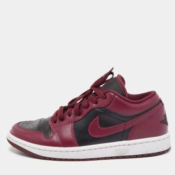 Pre Owned Air Jordans Black/Burgundy Leather Air Jordan 1 Sneakers Size 38.5