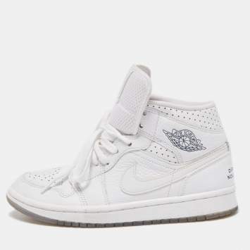 Pre Owned Air Jordans White Leather Jordan 1 Unite Totale Sneakers Size 37.5