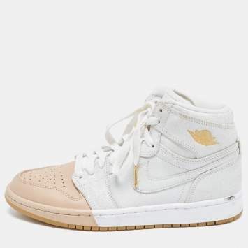 Pre Owned Nike Air  Orange/Grey Leather Jordan 1 Retro High Premium 'Dipped Toe' Sneakers Size 38.5