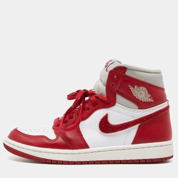 Pre Owned Nike Air Jordan Red/White Leather Jordan 1 1 High OG "Newstalgia" Sneakers Size 40