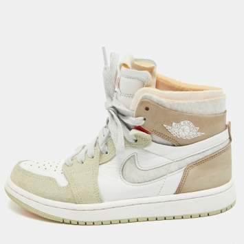 Pre Owned Air Jordans Multicolor Leather Jordan 1 High Zoom Air CMFT Olive Aura Sneakers Size 36